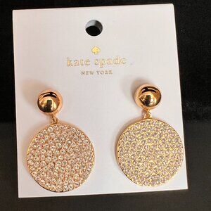 NWT Kate Spade Pave Disc Drop Earrings In Clear/gold